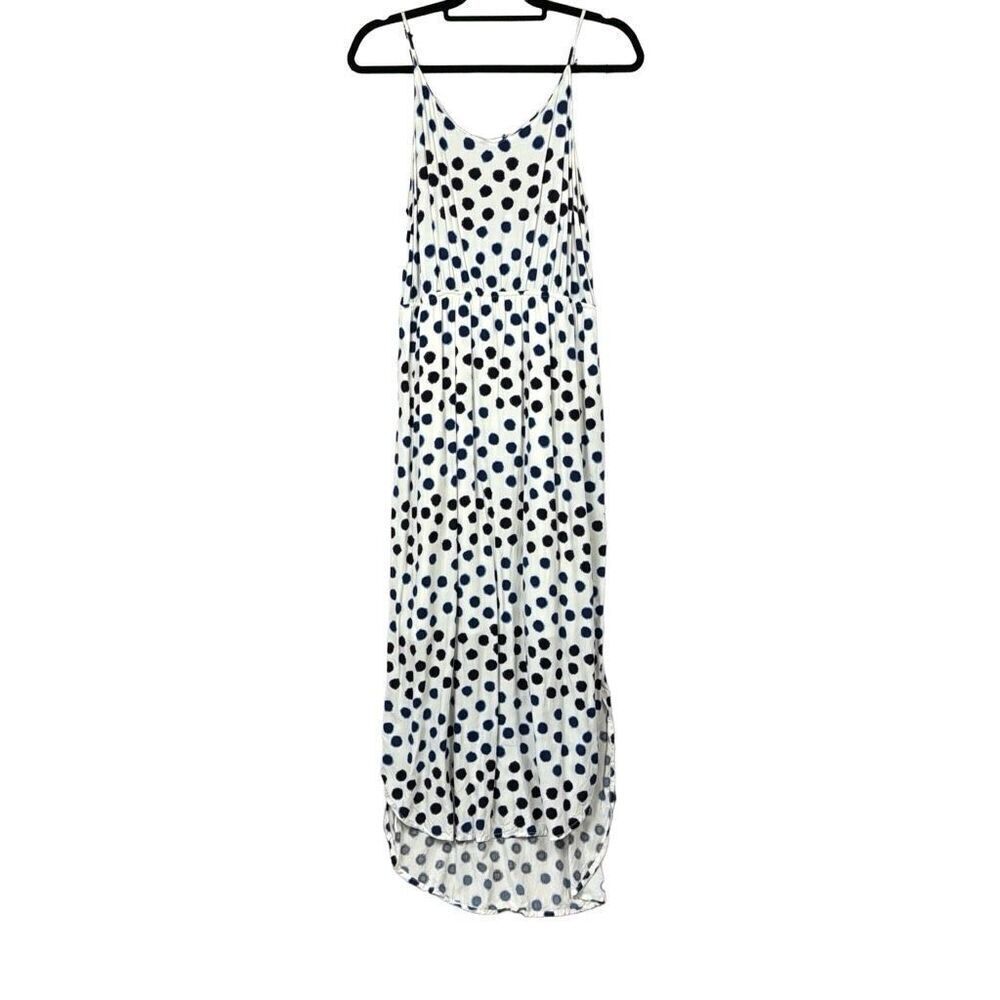 Old Navy Dress Womens Large L Maxi Polka Dot Elastic Waist Sundress Blue White
